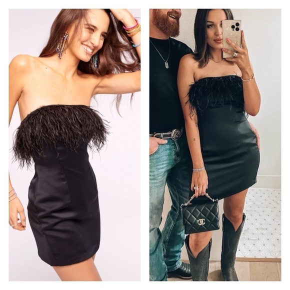 RAMY BROOK Black Aurelia Strapless Feather Trim Mini Cocktail Dress Size 2 LBD - Picture 1 of 12